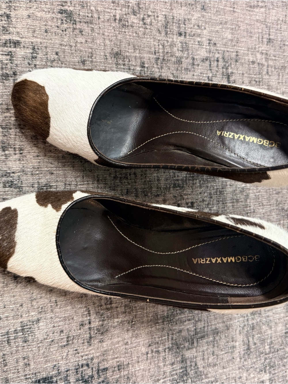 BCBGMaxAzria Brown and White Cowhide Slip-On Heels